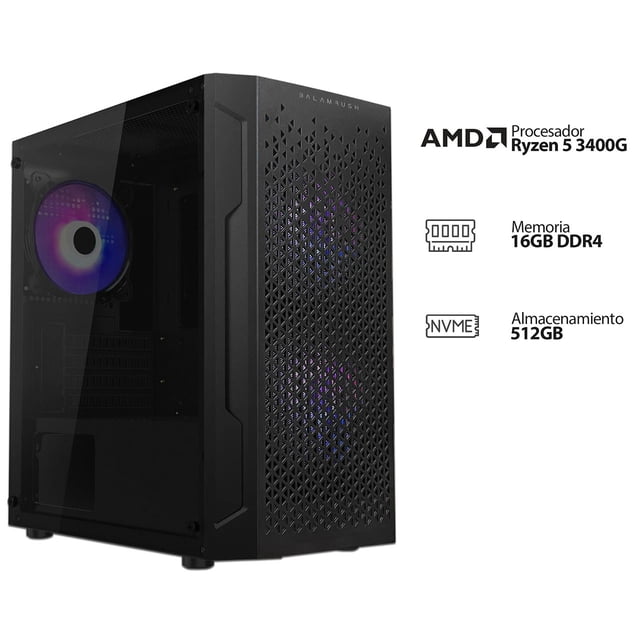 PC Gamer Powerbit: Procesador AMD Ryzen 5 3400G (hasta 4.2 GHz), Memoria de 16GB DDR4, SSD de 512GB, Video Radeon Graphics, S.O. Windows 11 Home (Versión de Prueba).