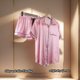 thumbnail image 1 of Women's Silk Pajamas Two-piece Set Cute Sexy Evening Wear Summer New Short-sleeved Pink Striped Satin Home Wear Shorts Set, 1 of 4