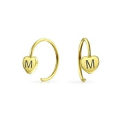 Personalized Initials Letter M Tiny Minimalist Real 14K Gold Stud Earrings for Women Teen Custom Engraved