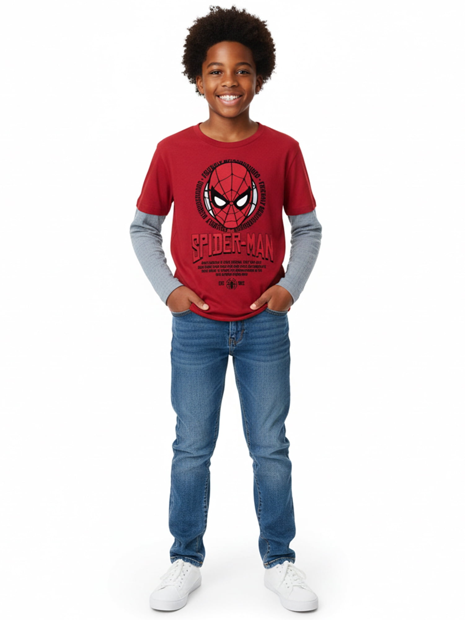 Spider-Man, Boys' Graphic Waffle Knit Long Sleeve 2Fer, Sizes 4-18