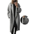 thumbnail image 2 of Abrigo de Lana de Invierno para Mujer, Cruzado, de Larga, con Solapa de Muesca, Tipo Gabardina Larga Gris L, 2 of 5