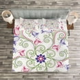 thumbnail image 3 of Ambesonne Mandala Quilted Bedspread Set 3 Pcs, Round Flower Frame, King Size, Purple White Green, 3 of 3