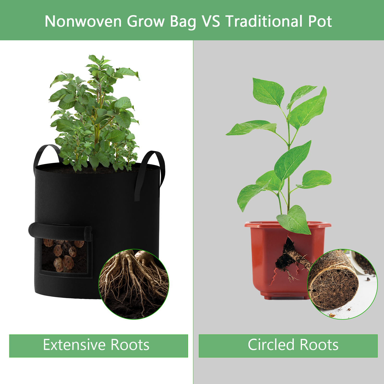 4-Pack 10 Gallon Grow Bags Heavy Duty Thickened Nonwoven Fabric Pots with Durable Handles, Black