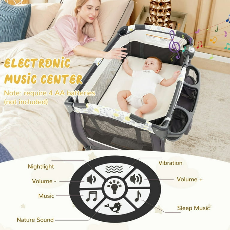 Spaco 4 in 1 Portable Pack and Play Baby Nursery Center with Bassinet Yellow Baby Bassinet Easy to Fold and Carry Travel Bassinet