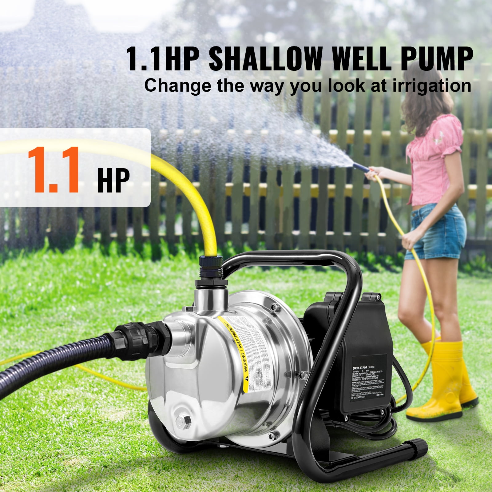 KFFKFF Surface Well Pump, 1.1 HP 115V, 978 GPH 131 ft Elevation, 69.6psi Peak Pressure, Compact Stainless Steel Sprinkler Enhancement Jet Pumps for Yard Lawn Watering system, Lake Water Feature