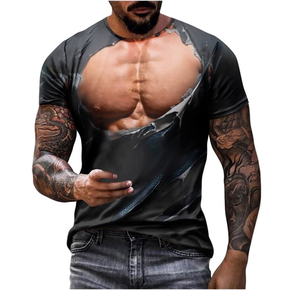 YFNNUP Mens Short Sleeve T-Shirt Trendy 3D Creative Print Crewneck Graphic Tees Summer Muscle Print Workout Shirts