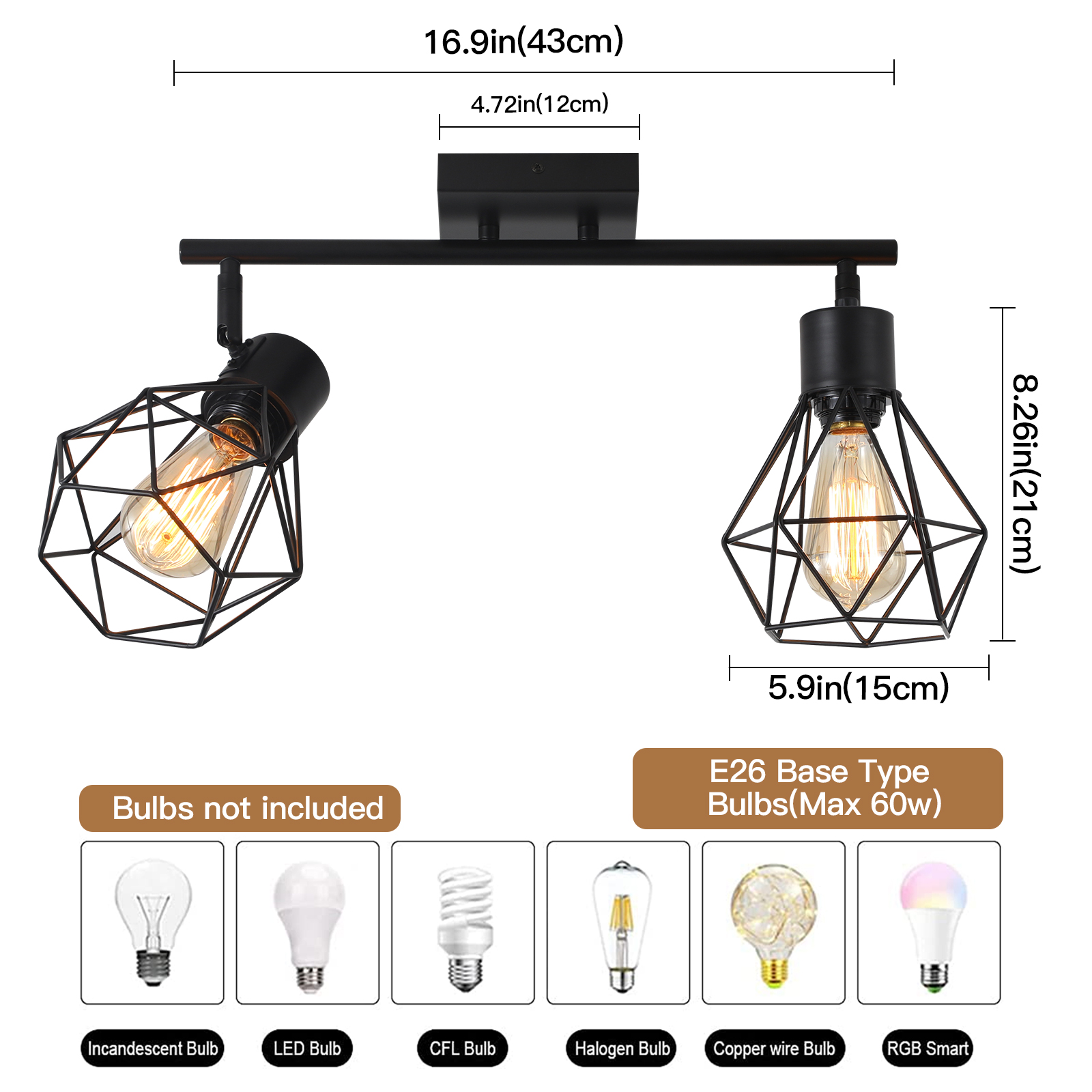 SEEBLEN 15.2" Dimmable Adjustable 2-Light Hallway Ceiling Flush Mount Light