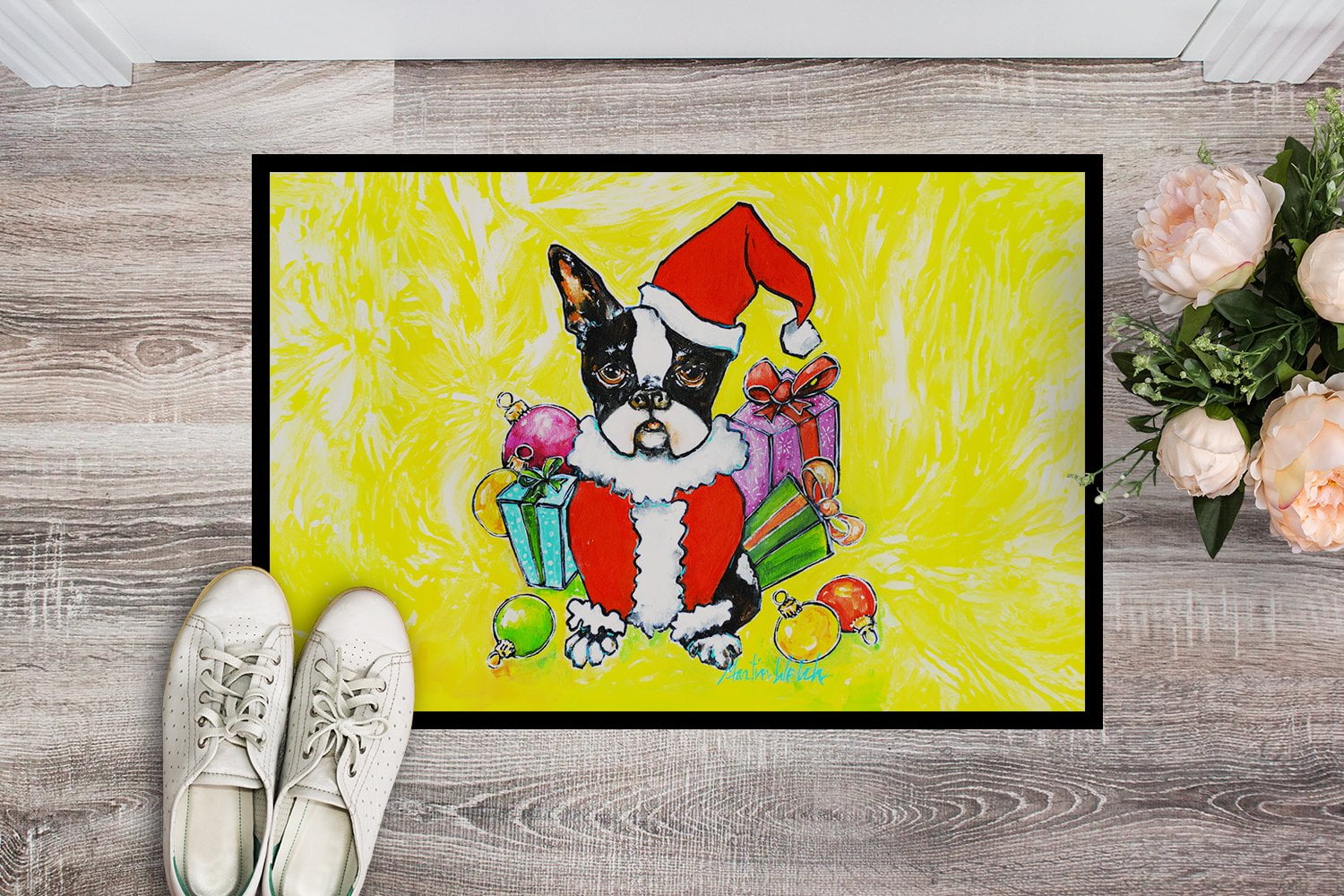 Carolines Treasures MW2026MAT 18 x 27 in. Boston Terrier Stinker That Stole Christmas Doormat