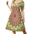 thumbnail image 2 of Mandala de hojas azules. Vestido de manga corta vestido de noche de verano para mujer vestidos de cumpleaños para mujer, 2 of 8