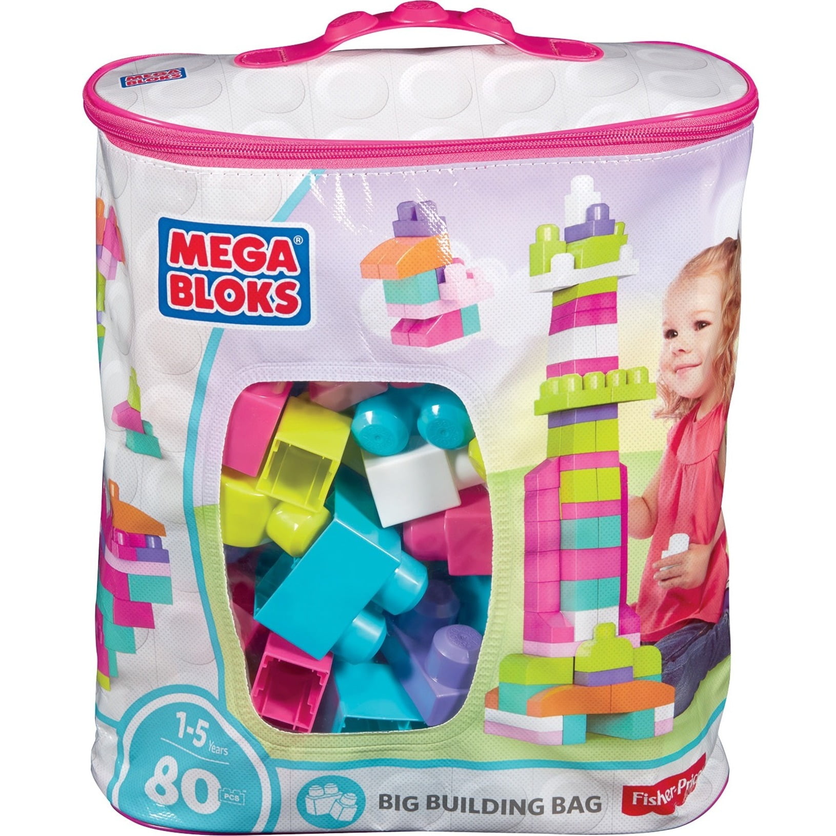 New Girls Building Blocks Mega Bloks First Builders Big Bag 80 Pieces Pink 