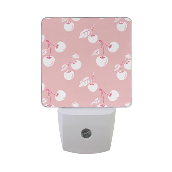 Lovely Pink Cherry Night Light 2 Pack LED Nightlight Plug into Wall Dusk to Dawn Sensor Soft White