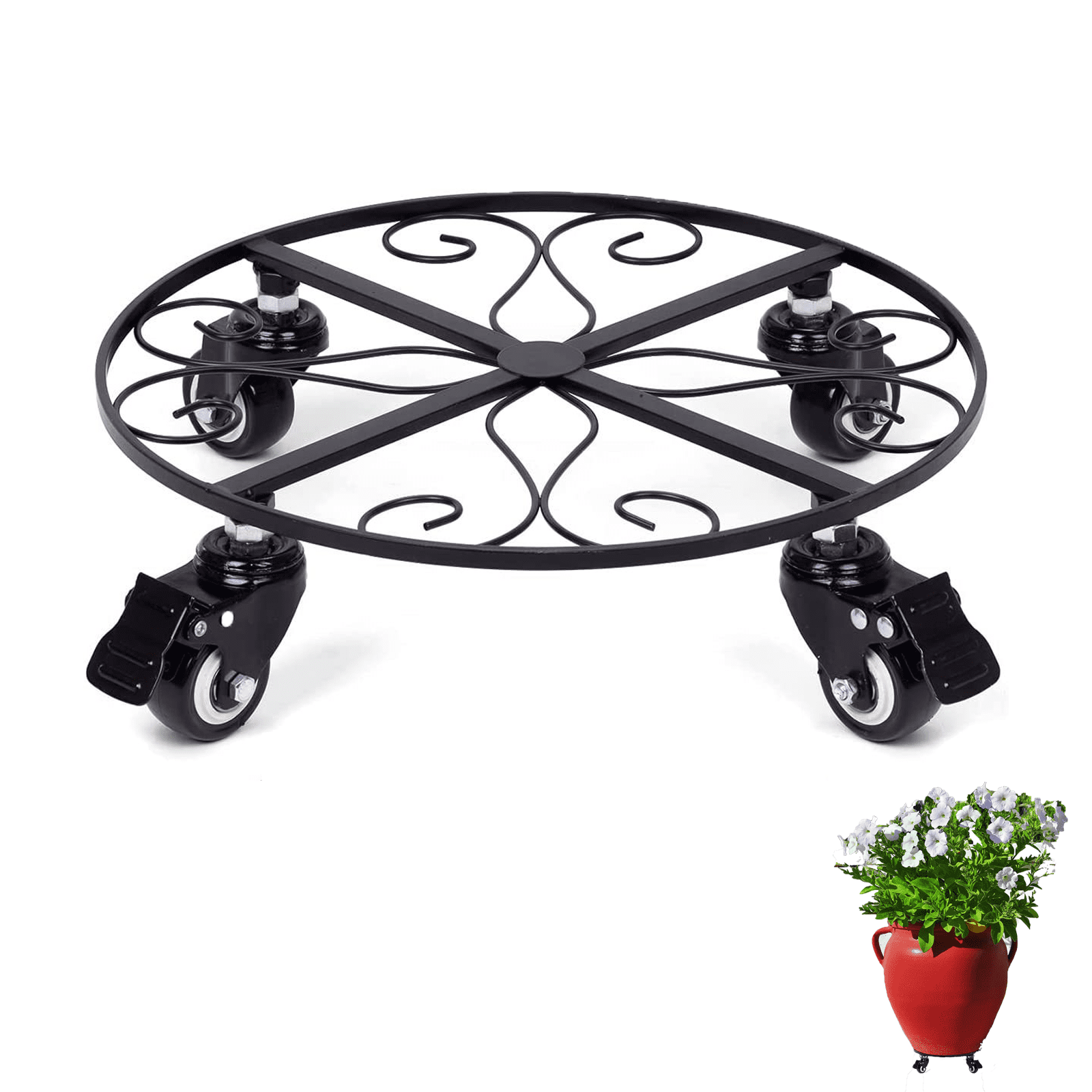 Gemdeck Plant Caddy Stand with Wheels 12" Metal Rolling Plant Stand