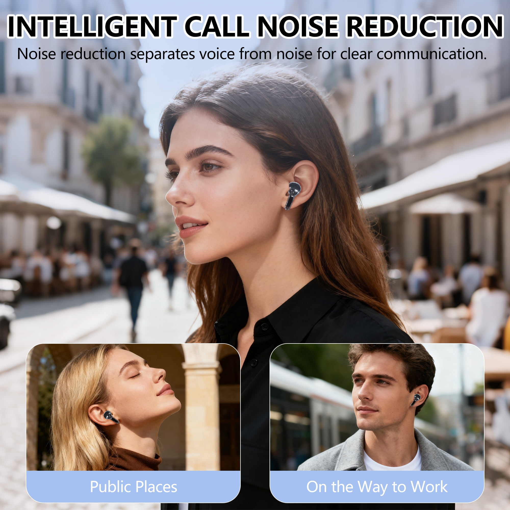 ENC Wireless Bluetooth Earphone, Smart Touch Screen Headphone, 24h Playtime for Sports & Working, Stereo Sound Headphone for iOS/Android/Windows, Black