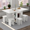 thumbnail image 3 of Barara King Dining Table, Kitchen Dining Table,Folding Drop Leaf Dining Table Set for 4 with 4 Chairs, Foldable Dining Table with Storage and 6 Wheels, White, 3 of 11
