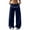 Navy #006, variant on Women's Ruffle Waist Wide Leg Pants Elastic Lace Trim Lounge Trousers Loose Casual Streetwear Bottoms, 2XL