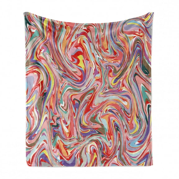 Abstract Soft Flannel Fleece Throw Blanket, Mix of Colors Messy Dirty Look Flow Splash Splatter Grunge Retro Graphic, Cozy Plush for Indoor and Outdoor Use, 50" x 70", Multicolor, by Ambesonne