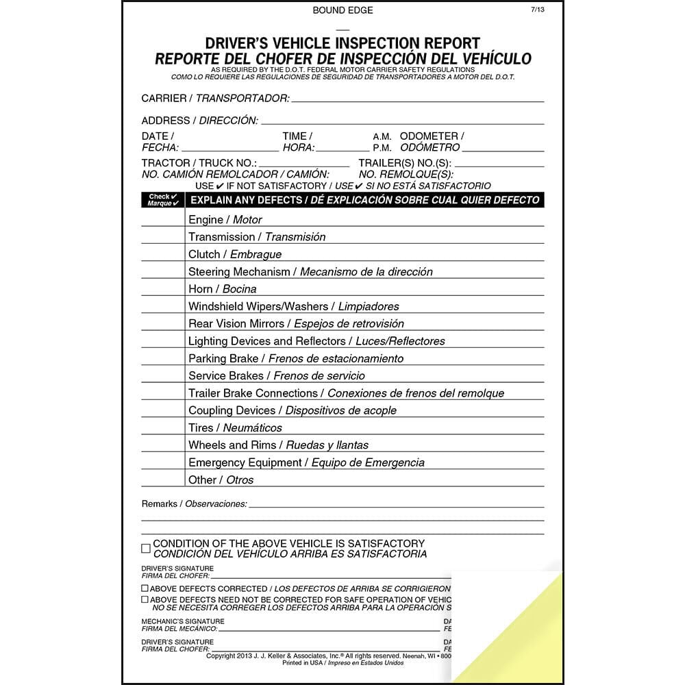 Simplified Driver Vehicle Inspection Report Book 10-pk. - Bilingual, 2-Ply Carbonless, 5.5"x8.5", 31 Sets of Forms Per DVIR Book
