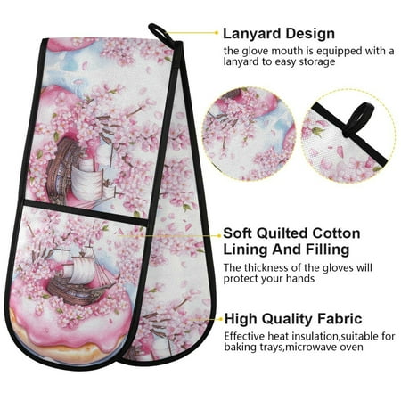 

BZSMCE Oven Mitts Draw Doughnu with Ship Creative Pattern Resistant Kitchen Gloves