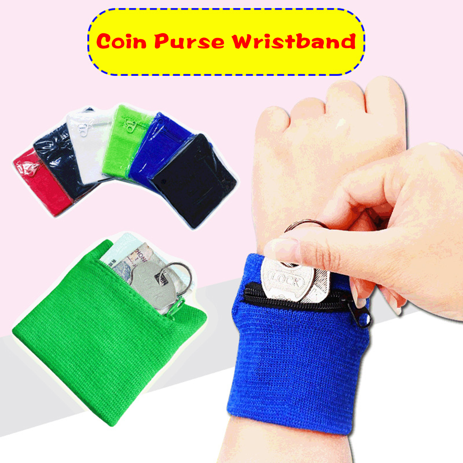 Travel Sweatband Running Wrist Wallet Key Sport Wristband with Zipper ...