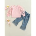 thumbnail image 2 of Coduop Toddler Baby Girl Mesh Patchwork Tops Jeans Tassel Flared Denim Pants 1-6 Years, 2 of 7