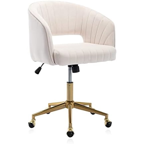 Velvet Home Office Chair, Modern Office Chair with Gold Base, Home Office Desk Chair for Living Room, Bedroom, Vanity, Study (Beige)$$Home Decor, Kitchen, & Other