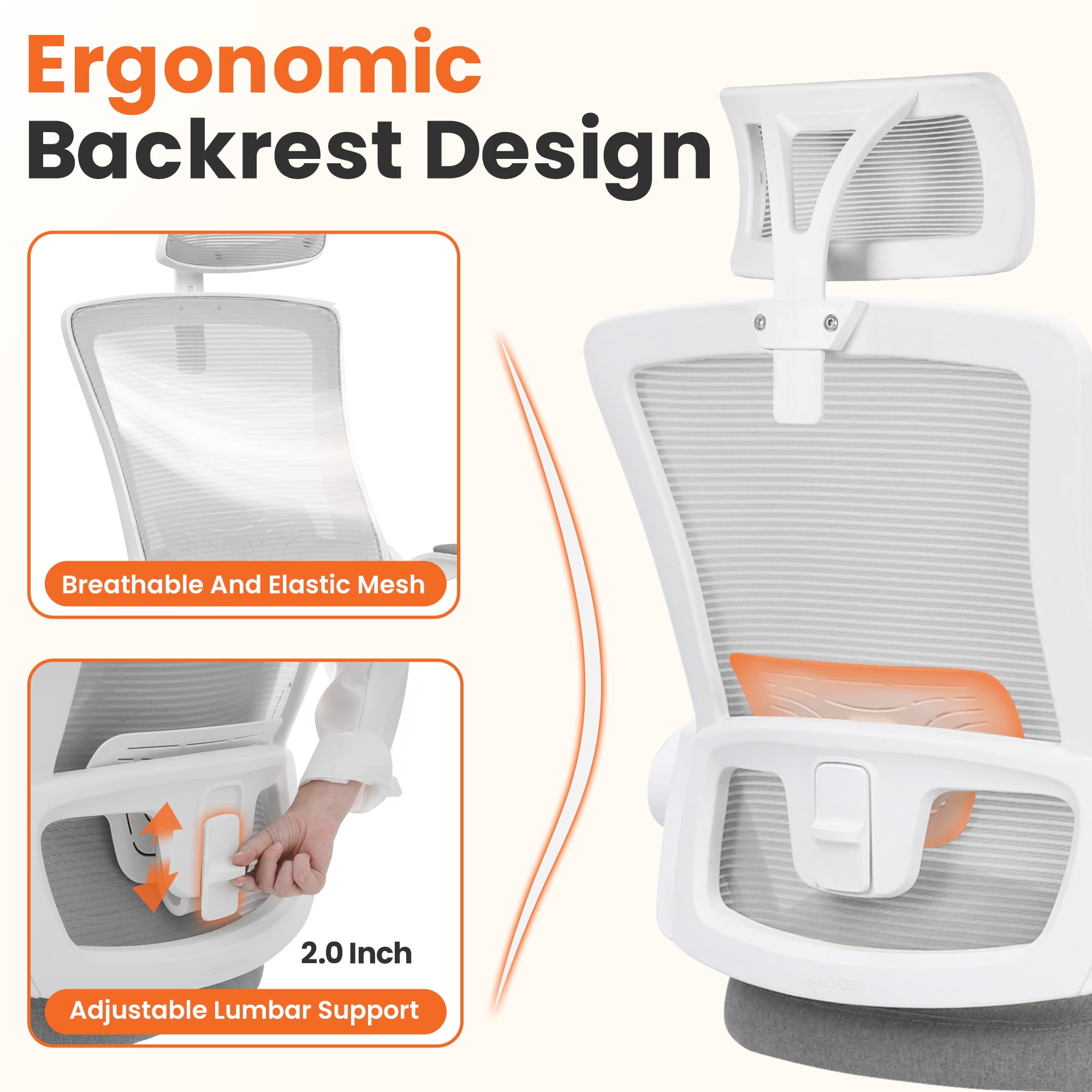 Neo Chair High Back Ergonomic Desk Chair Office Chair, Breathable Mesh Desk Chair with Adjustable Lumbar Support and Headrest, Gray