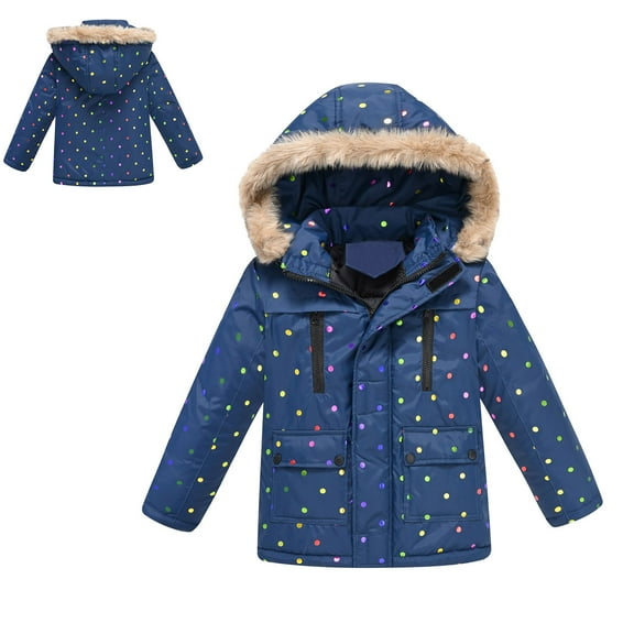 Girl Winter Coat with Hooded Puffer Jacket Kids Navy Jacket for Girls Full-Zip Long Sleeve Waterproof Girls Thicken Jacket 8-9 Years Winter Coats for Girls