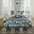 thumbnail image 3 of Madison Park  7 Piece King Size 100% Cotton Comforter Set with Bed Skirt and Decor Pillows, Starfish Shells Bed in a Bag Down Alternative Bedding Sets, Coastal Navy Blue, 3 of 10