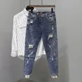 thumbnail image 3 of Pantalones vaqueros rotos y recortados para hombre con agujeros, pantalones vaqueros masculinos rotos y cónicos, de diseñador, sueltos, regulares, estilo vintage Y2k, 3 of 5