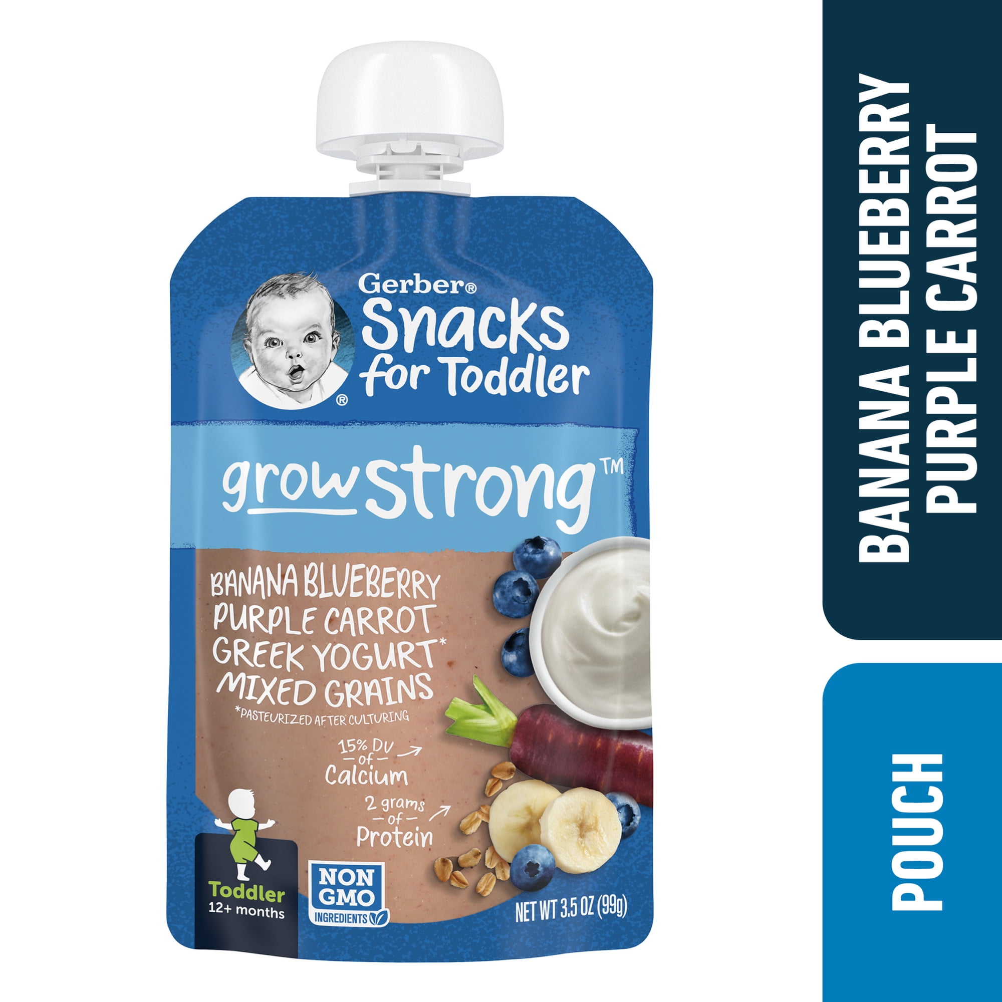 Gerber Toddler Food, Banana Blueberry Purple Carrot Greek Yogurt Mixed Grains, 3.5 oz Pouch