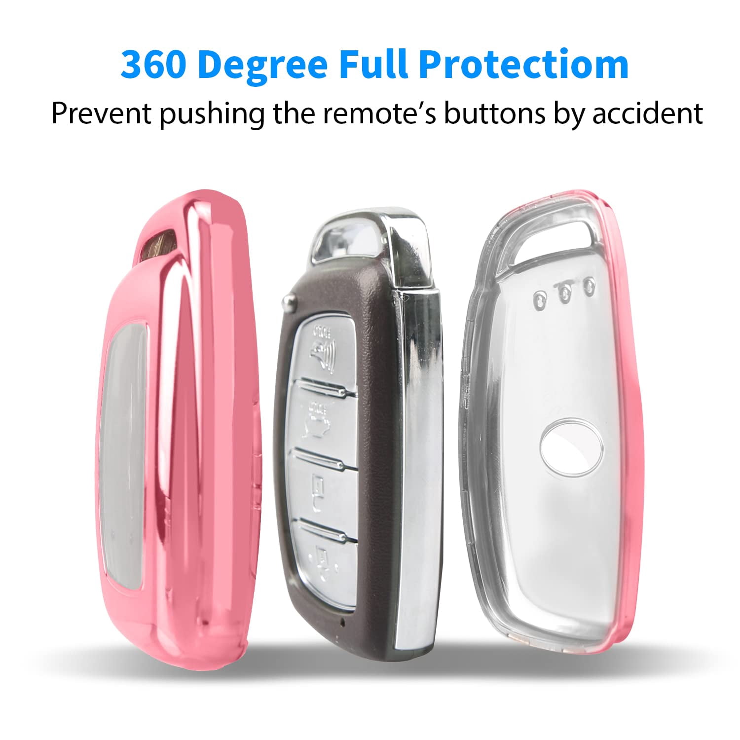 Premium Soft TPU Full-Body Key Fob Cover with Keyring for 2019-2021 Hyundai Elantra Ioniq Sonata Tucson Elantra GT 3/4 Button Smart Key