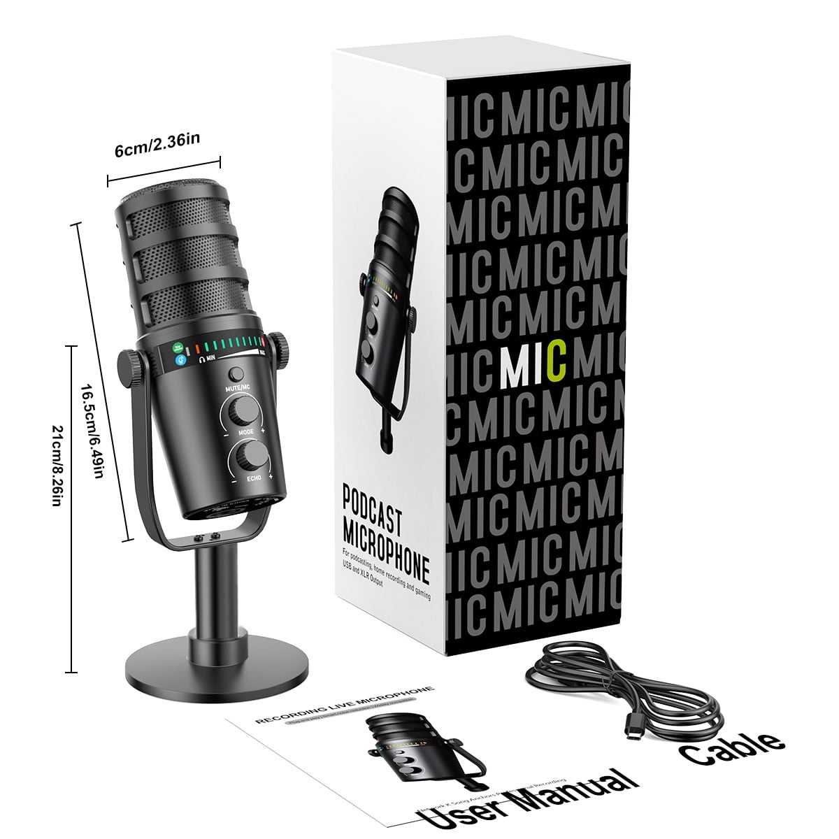 ZealSound Professional USB Condenser Microphone, Metal Reverb Noise Canceling, Headphone Output, Volume Control, Microphone Gain Control, Mute Button, for PC, Mac, Gaming PS 4&5