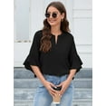 thumbnail image 3 of Chiclily Women Loose Blouse V-Neck 3/4 Sleeve Workwear Blouse Shirt Tops for Women, US Size Large in Black, 3 of 8