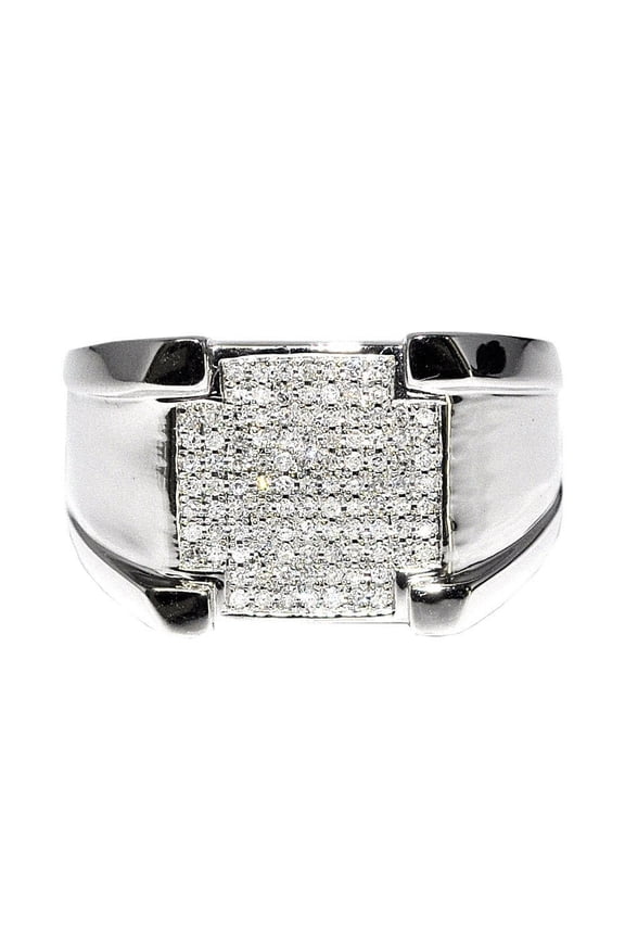 Mens Ring With Diamonds 10K White Gold Comfort Fit 12mm Wide Wedding Ring Pinky Fashion