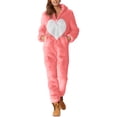 thumbnail image 1 of Gibobby pantalones de yoga Pijama de manga larga de lana artificial para mujer, mono holgado con capucha y cremallera de Color sólido informal, pijama informal de invierno cál(Rosa， XL), 1 of 5