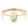 thumbnail image 3 of Gem Stone King 10K Yellow Gold White Ethiopian Opal Solitaire Engagement Ring for Women | 0.51 Cttw | Oval Cabochon 7X5MM | Gemstone October Birthstone | Available in Size 5-10, 3 of 4