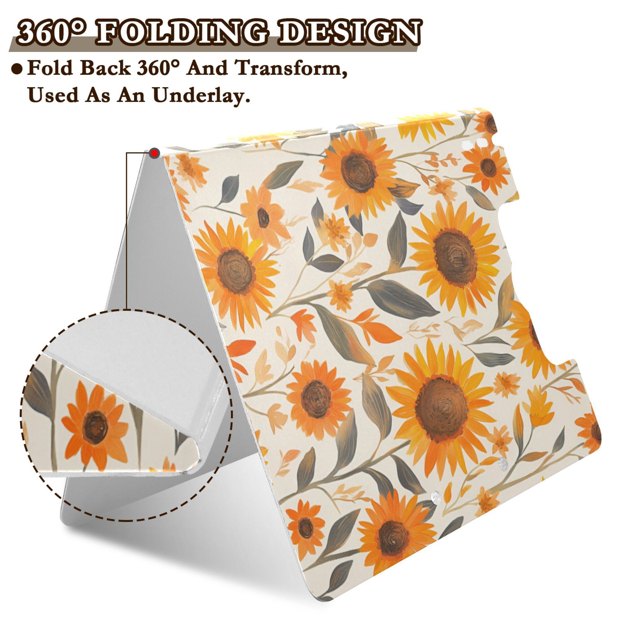 FORMRS A4 Clipboard Folder with Pen Holder Horizontal Foldable School Office Binder, Watercolor Sunflowers and Leaves