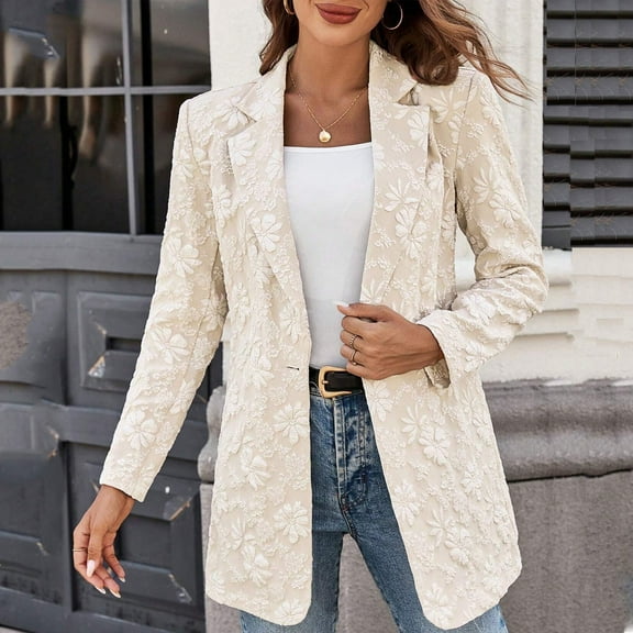 Women's Dressy Casual Blazer Lined Solid Color Long Sleeve Notched Lapel Pocket Office Wear Jacket