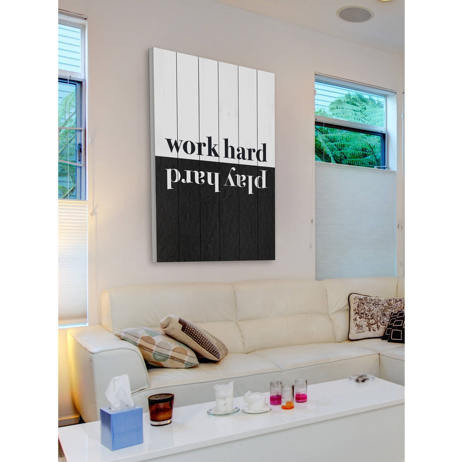 "Work Hard Play Hard" Painting Print on White Wood