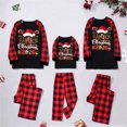 thumbnail image 3 of Matching Family Christmas Pajamas Long Sleeve Letters Print T-Shirt with Plaid Pants for Women Men Adults Couples, 3 of 3