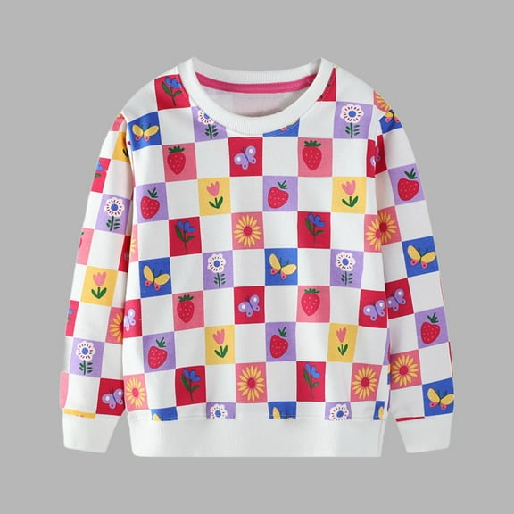 Wavsuf Sweatshirts Childrens Girls Winter Printed Pullover Top Crew Neck Hot Pink Size 5 Years