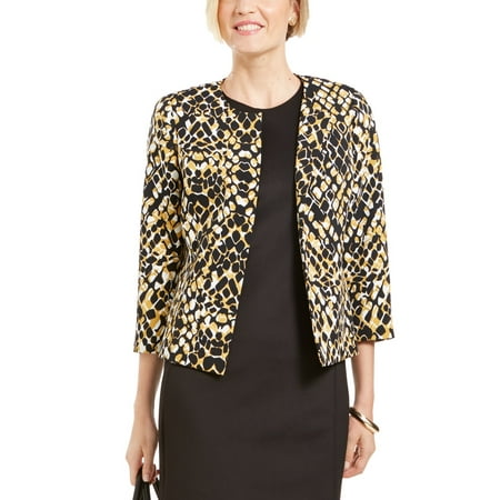 Kasper Women's Petite Open-Front Animal-Print Jacket Yellow Size 10