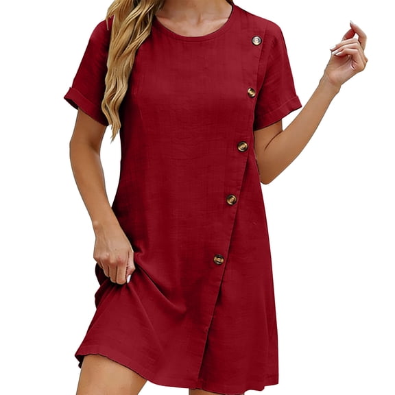 LIaqionyy Women's T Shirt Dress Short Sleeve Summer Casual Button down Crew Neck Sundresses Mini Dresses