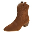 thumbnail image 6 of Women's Western Cowgirl Cowboy Boots Casual Suede Pointed Toe Brown Wide Mid Calf Chunky Heeled Short Booties, 6 of 8