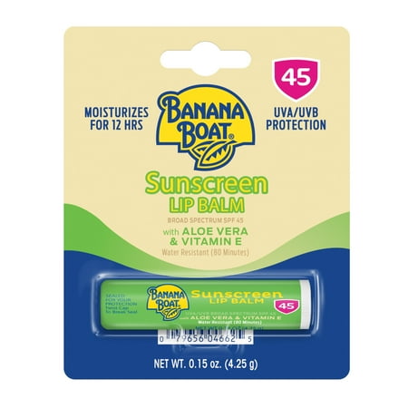 Banana Boat Lip Balm SPF 45, Travel Sunscreen Lip Balm, with Aloe Vera & Vitamin E, 1 Ct, 0.15 oz