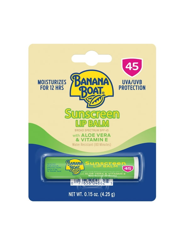 Banana Boat Lip Balm SPF 45, Travel Sunscreen Lip Balm, with Aloe Vera & Vitamin E, 1 Ct, 0.15 oz