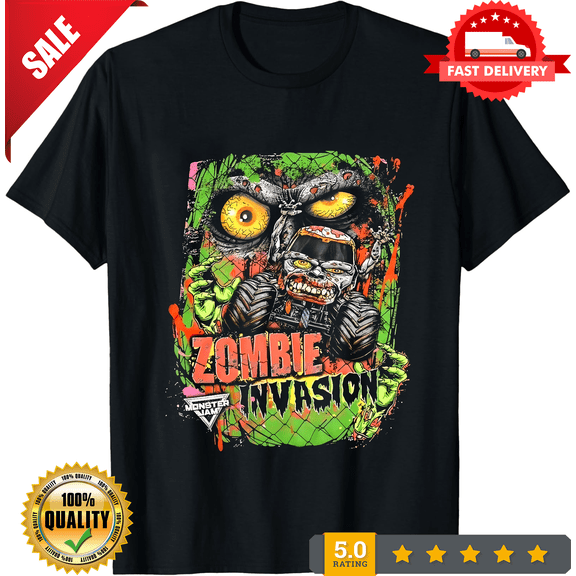 Reprint Rare Black and green Zombie Invasion Monster Truck T-shirt BL468, ULTRA LIMITED-TH75487