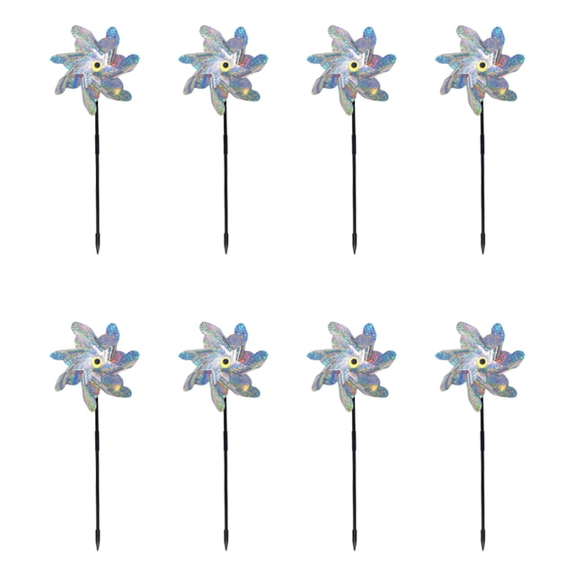 Molinillos de viento holográficos brillantes que ahuyentan a los pájaros, juego de 8, dispositivo disuasorio para exteriores, mantiene alejados a los pájaros de forma humana