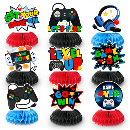 Video Game Honeycomb Centerpiece, 9 Pcs Video Game Honeycomb Table Centerpiece/Game Birthday Party Honeycomb Centerpieces for Video Game Birthday Decorations & Gaming Party Decorations