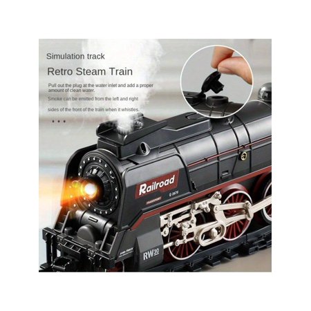 Vintage Train Set, Steam Locomotive Cars And Tracks Electric Rechargeable Train Toys With 3 Smoke Horns And Lights, Christmas Toys